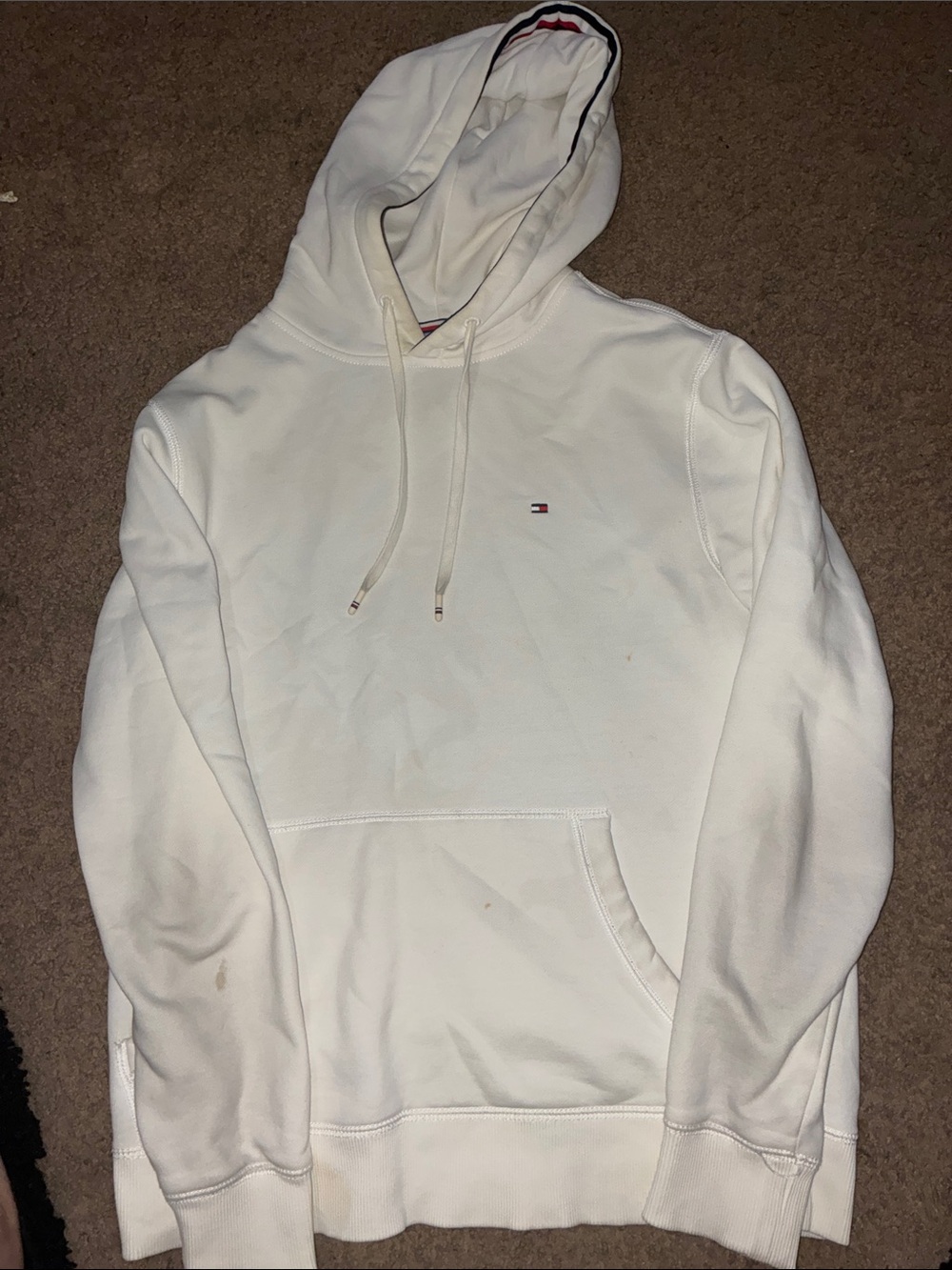 Tommy Hilfiger White Hooded Pullover with Flag Logo